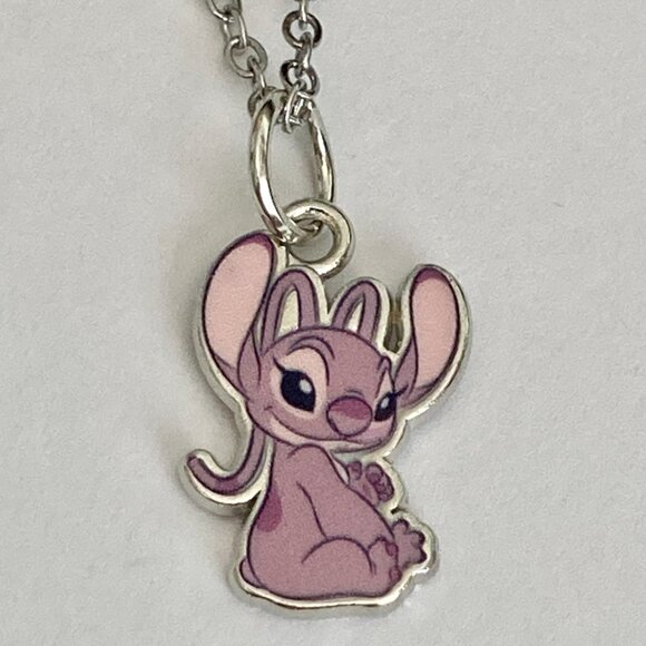 Vintage Disney Angel Lilo & Stitch Charm Necklace 18" Signed Ohana Girlfriend - Picture 8 of 9